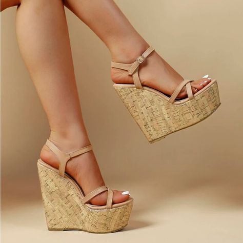 Super Cute And Stylish Ships In 5-10 Business Days Tags: #Shoes #Heels #Party #Newyears #Holiday #Sandals #Gold #Beautiful #Glitter Wedge Sandals Outfit, Cute Shoes Heels, Rose Shoes, Heels Outfits, Strap Wedge, Ankle Strap Wedges, High Heel Wedges, Shoes Heels Wedges, Platform Sandals Heels