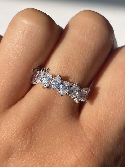 Yellow Gold Moissanite Engagement Ring, Wedding Ring White Gold, Wedding Ring Diamond Band, Stacked Wedding Rings, 12 Stones, Engagement Ring Prices, Half Eternity Wedding Band, Pear Cut Diamond, Half Eternity Band