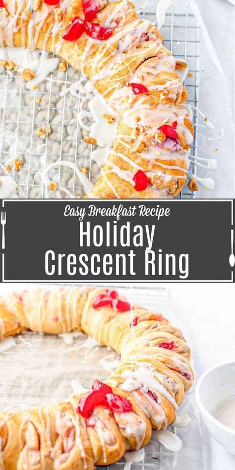 Christmas Breakfast Crescent Roll Wreath, Tea Ring Recipe Christmas Morning, Crescent Roll Wreath Recipes Holidays, Christmas Crescent Roll Wreath, Crescent Roll Wreath Recipes, Crescent Roll Breakfast Ring, Bread Braids, Breakfast Wreath, Crescent Roll Breakfast