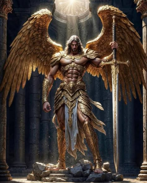 Gods Character Design, Armored Angel, Warrior Angels, Seraphim Angel, Male Angels, Archangel Tattoo, Warrior Concept Art, Angel Demon, Angel Artwork