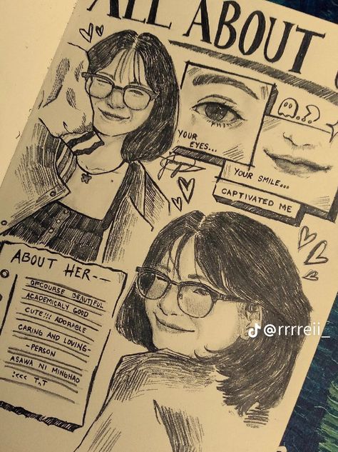 Cute Self Portrait Drawing, Sketch Collage Drawings, Sketches And Paintings, Sketch Page Drawings, 2 Page Drawing Sketch Books, Sketch Book Portrait, Cool Sketchbook Ideas Inspiration, Mood Drawings Sketch, Art Styles Paper