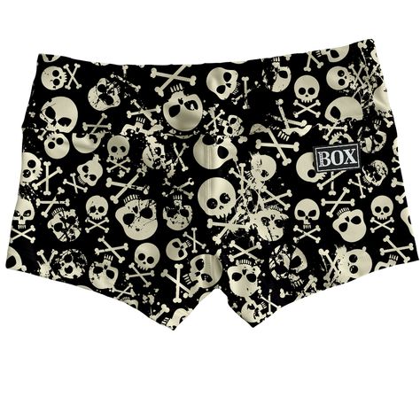 Skull & Bones Shorts – RokTheBox Goth Athletic Wear, Gothic Items, Scene Shorts, Skull Shorts, Patch Shorts, Punk Shorts, Stretchy Shorts, Skull Bones, A Rectangle