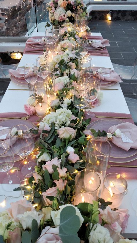 Whimsical Garden Party Ideas, Fairy Lights Table Decor, 21 Shades Of Pink Party, Half Birthday Candle, Garden Quince, Prom Venues, Pink Table Settings, Fairy Tail Wedding, Fairy Lights Wedding