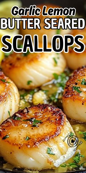 Easy Garlic Lemon Butter Seared Scallops Sea Scallops Seared, Cooking Scallops On The Stove, How To Cook Scallops On The Stove, How To Cook Scallops In Pan, Scallops And Shrimp Recipe, Scallop Ideas, Lemon Butter Scallops Recipe, Baked Scallops Recipe, Garlic Scallops Recipe