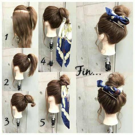 Tie A Scarf, Top Bun, Hair Scarf Styles, Head Scarves, A Ponytail, Hair Arrange, Peinados Fáciles Para Cabello Corto, Penteado Cabelo Curto, Pixie Cuts