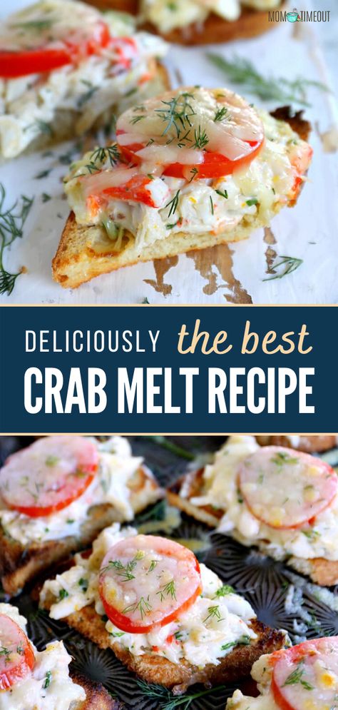 Crab Melts, Open Faced Sandwich Recipes, Crab Melt, Crab Appetizer, Crab Sandwich, Crab Meat Recipes, Melt Recipe, Shellfish Recipes, Crab Recipes