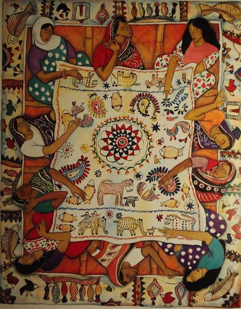 Nokshi Katha, Nakshi Katha, Bengali Art, Kantha Embroidery, Embroidered Quilts, Art And Painting, Kantha Work, Indian Folk Art, Indian Textiles