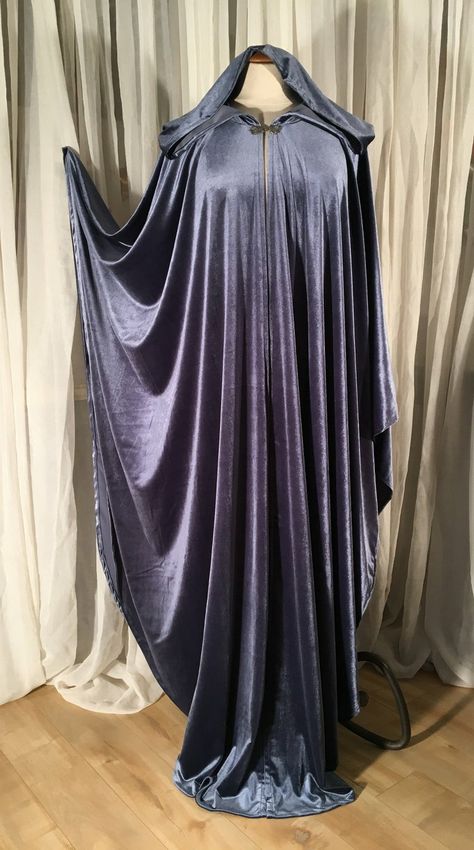 Arwen cloak. Comes with clasp choices. Percy Jackson Musical, Velvet Cloak, Star Wars Fashion, Fantasy Dress, Stretch Velvet, Fantasy Clothing, Full Circle, Green Velvet, Steel Blue