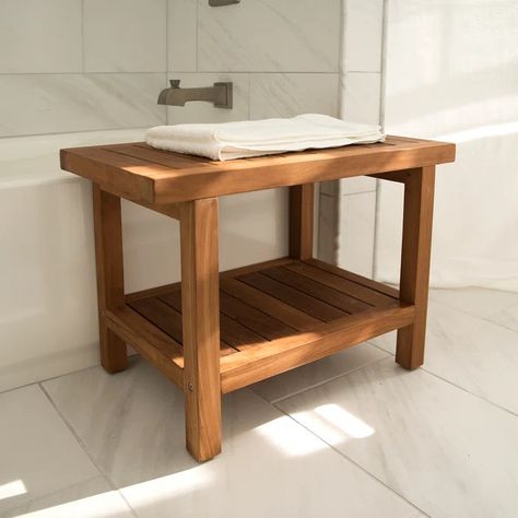 Best Home Fashion, Inc. Teak Shower Bench & Reviews | Perigold Teak Shower Stool, Bench With Shelf, Teak Bench Outdoor, Bathroom Bench, Teak Shower Bench, Teak Patio Furniture, Beachfront Decor, Shower Stool, Teak Bench