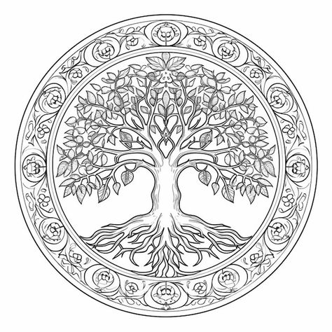 Dot Art Tree Of Life, Tree Of Life Design Drawing, Tarot Tree Of Life, Tree Of Life Doodle, Tree Of Life Mandala, Celtic Coloring, Celtic Mandala, Yggdrasil Tree, Whimsy Art