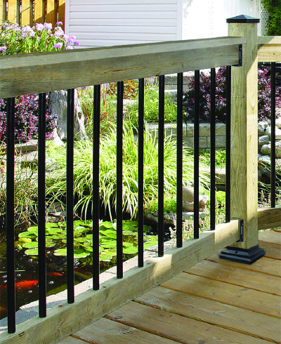 Secure your deck area and make a lasting impression with easy to install round or square balusters, while at the same time adding see-through visibility to your yard. Galvanized Railing, Aluminum Balusters, Backyard Upgrades, Deck Balusters, Vinyl Deck, Post Caps, Deck Installation, Steel Deck, Outdoor Aesthetic