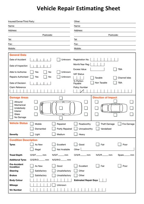 Vehicle Repair Estimating Sheet - How to make a quick estimate of damage to a car for insurance or repair services? Download this Vehicle Repair Estimating Sheet now! Car Repair Estimate Template, Mechanic Job Card, Truck Repair Shop, Hygiene Lessons, Yomi Casual, Car Knowledge, Insurance Logo, Car Checklist, Car Repair Shop