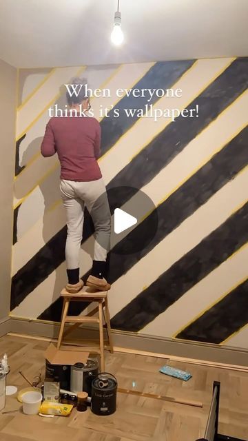 Tracey Varndell on Instagram: "Nope it’s paint!!! And my favourite wall in the house!!  . . . . . . . #zebradecor #stripedwall #stripes #blackandwhite #zigzag #decorreels #interior" Accent Wall With Stripes, Wall Stripes Paint Ideas, Stripe Wall Paint Ideas, Stripes Wall Paint, Striped Accent Walls, Zebra Decor, Stripe Wall, Striped Walls, Nursery Room Design