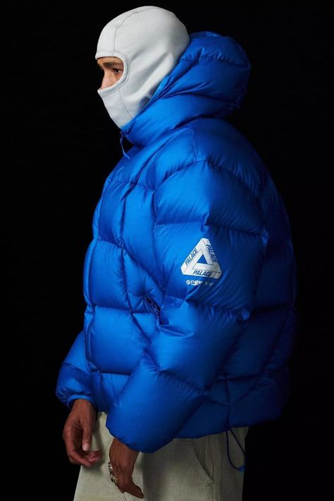 Blue Balaclava, Palace Clothing, Puffer Jacket Outfit Men, Best Puffer Jacket, Puffer Outfit, Michelin Man, Puffer Jacket Outfit, Arctic Parka, Puffer Jacket Men