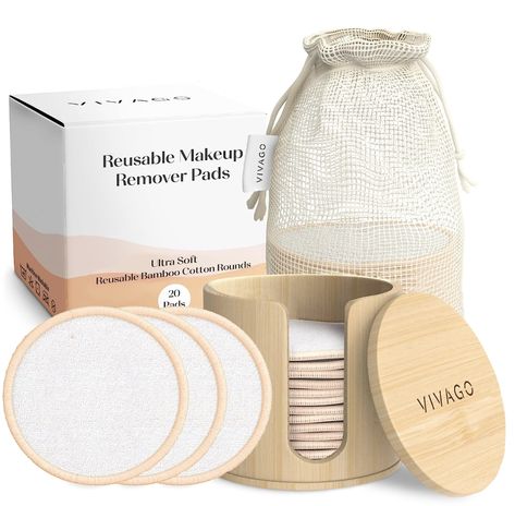 20 Pack of soft reusable cotton rounds for face with washable drawstring laundry back and bamboo holder- made with a gentle material for all skin types. Natural materials, zero waste, and travel-friendly. As an Amazon Associate I earn from qualifying purchases. Zero Waste Skincare, Reusable Cotton Rounds, Bamboo Containers, Mascara Remover, Clear Skin Face Mask, Reusable Makeup Remover Pads, Cotton Rounds, Skin Face Mask, Reusable Pad