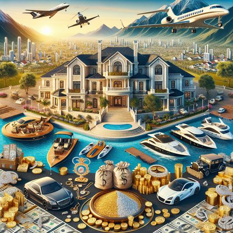 Experience the essence of opulence with this AI-generated image. It features a lavish mansion, upscale cars, private jets, yachts, and gold bars, amidst a stunning landscape. 🏦💎💵
#WealthManifestation #Luxury #Success #Prosperity #Opulence #Affluence Click the link to know more about wealth manifestations. Billionaire Mansions, Money Consciousness, Success Pics, Best Friends Day Quotes, Friends Day Quotes, Abundance Images, Male Angels, Money Vision Board, Wealthy Lifestyle