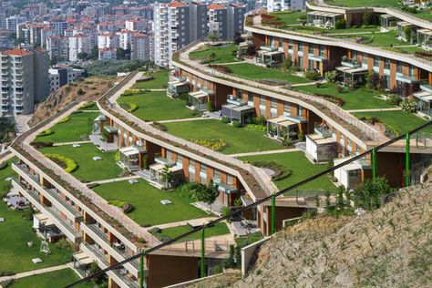 Residential Architecture Facades, Residential Architecture Apartment, Earth Sheltered Homes, Terrace Building, Slope House, Hanging Gardens, Resort Architecture, Underground Homes, Resort Design