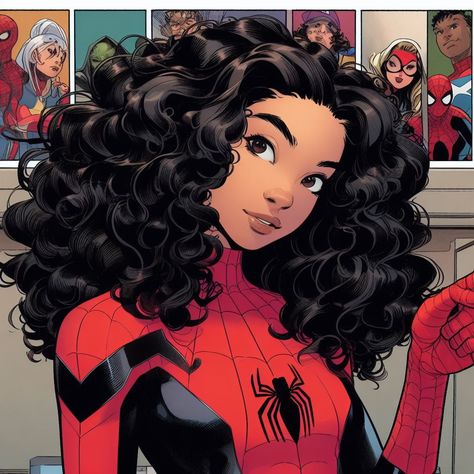 Homem aranha versão feminina, fogo de perfil, icon homem aranha. Spider Man Female, Anime Curly Hair, Curly Hair Cartoon, Curly Hair Drawing, Spider Girl, Hair Icon, Black Curly Hair, Curly Hair Women, Curly Girl Hairstyles