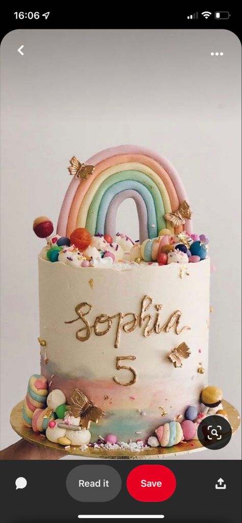 Rainbow Cake With Butterflies, Rainbow And Butterfly Cake, 6 Birthday Cake Girl, 6th Birthday Girl Cake, Birthday Cake Ideas For Girls Kids, Girls Bday Cake Ideas, Birthday Cake 4th Girl, Birthday Cake Rainbow Theme, Girls 4th Birthday Cake