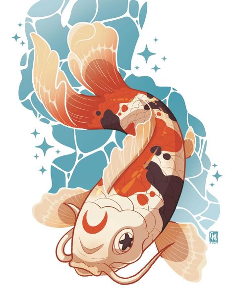 After visiting Japan I’ve been wanting to draw more Koi~✨ . #koifish #japan #japantravel #koi #longlife #wisdom #art #artist #illustration #digitalart #artworks #illustrationartists #prints Koi Fish Fantasy Art, Koi Fish Human Drawing, Fish Inspired Character Design, Japan Illustration Design, Koi Fish Character Design, Koi Fish Character, Koi Fish Side View, Koi Fish Oc, Koi Fish Reference