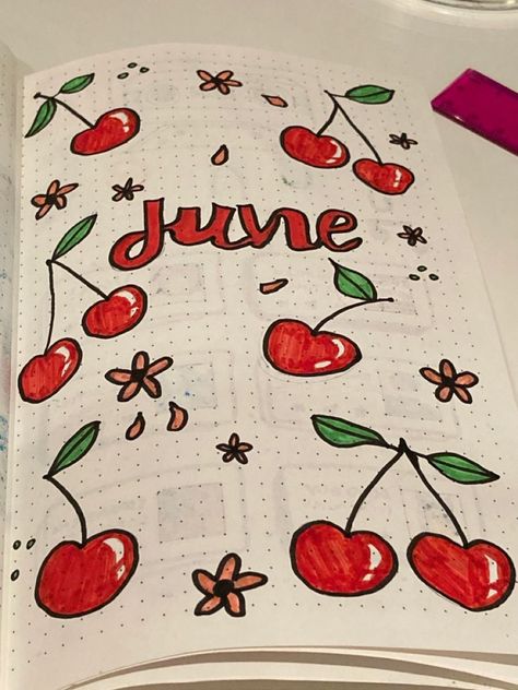 May Journal Ideas Aesthetic, 3rd Quarter Design Notebook, Cherry Bullet Journal Theme, Cherry Bullet Journal, June Calendar Ideas, Bullet Journal Pages, Bullet Journal Ideas Templates, Creating A Bullet Journal, Bond Paper Design