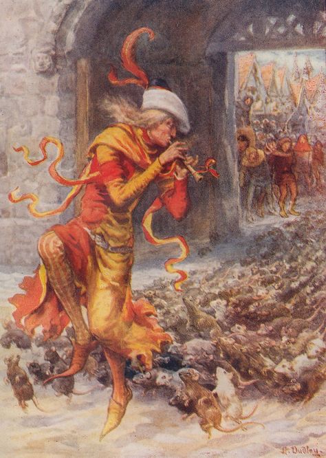 Pike Trickfoot Fanart, Harp Illustration, Pike Trickfoot Art, Pied Piper Of Hamelin, Fairy Godparents, Rat Folk Fantasy Art, The Pied Piper, Pied Piper, Propaganda Art