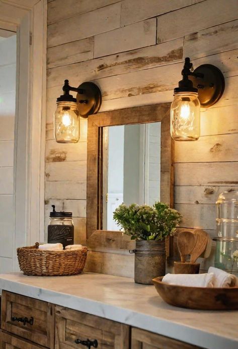 24 Cozy Chic Farmhouse Bathroom Designs You'll Love Rustic Bathrooms, Modern Farmhouse Furniture, Farmhouse Bathroom Design, Cabin Bathrooms, Casa Country, Bathroom Farmhouse Style, House Decor Rustic, Bathroom Inspiration Decor, Chic Farmhouse