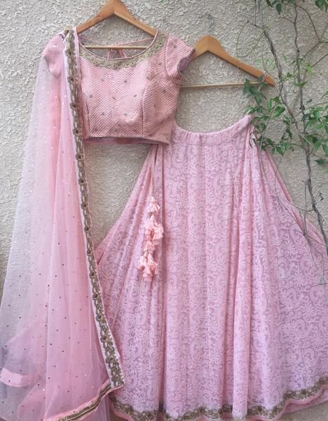 Baby Pink Lehenga Baby Pink Lehenga, Lucknowi Lehenga, Georgette Lehenga, Indian Outfits Lehenga, Lehnga Dress, Pink Lehenga, Lehenga Blouse, Indian Lehenga, Party Wear Lehenga