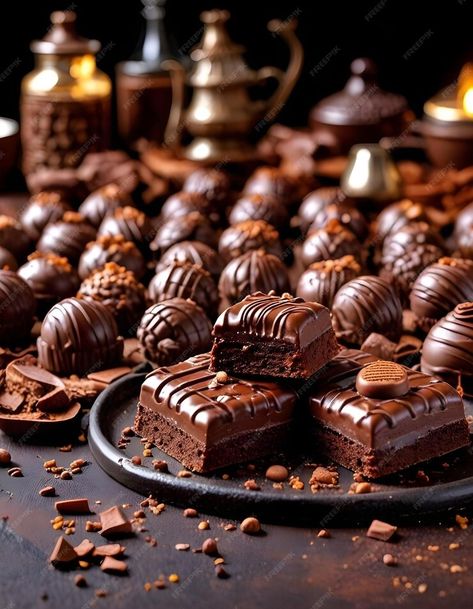 A tray of chocolates with one being made by chocolate | Premium AI-generated image Chocolate Pictures, Chocolate Stores, Dairy Milk Chocolate, Chocolate Heaven, Luxury Chocolate, Chocolate Day, Chocolate Design, Chocolate Delight, Chocolate Assortment