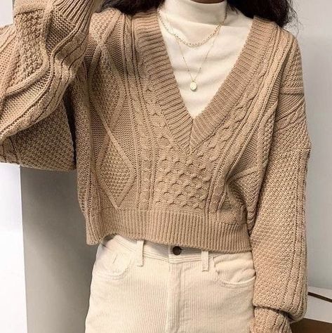 Cropped Cable Knit Sweater, Millennials Fashion, Looks Pinterest, Indie Outfits, Mode Inspo, 가을 패션, Mode Vintage, Looks Style, Mode Inspiration