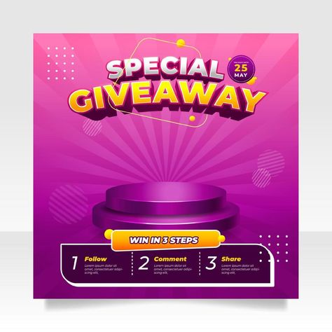 Giveaway contest social media post banner template Giveaway Poster Design, Contest Poster, Giveaway Contest, Media Post, Post Design, Banner Template, Social Media Post, Creative Design, Poster Design