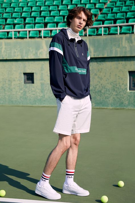 FILA - White Line 2019 on Behance Men Casual Sport Outfit, Old Money Tennis Aesthetic Men, Sporty Look Men, Tennis Outfit Aesthetic Men, Men Tennis Outfit, Bkk Outfit, Sporty Style Men, Roshan Mathew, Sporty Mens Fashion