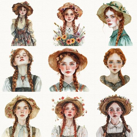 Vintage Lady Aesthetic, Anne Of Green Gables Fanart, Arabic Kaligrafi, Hair Cottagecore, Cottagecore Girl, Digital Bullet Journal, Watercolor Vintage, Country Vintage, Stickers Kawaii