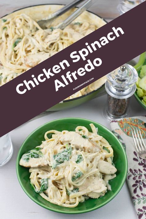 Chicken Spinach Alfredo Chicken Alfredo Recipe With Spinach, Creamy Chicken Spinach, Fettuccine Recipes, Pasta Ideas, Spinach Alfredo, Fettuccine Alfredo Recipes, Chicken Alfredo Recipes, Chicken Spinach, Easy Freezer Meals