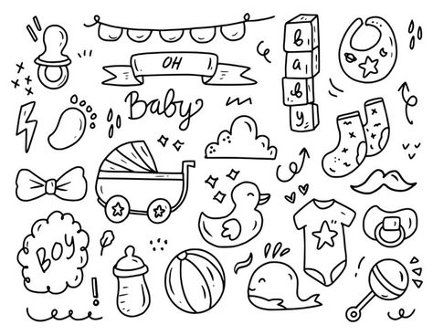 Baby Shower Scrapbook, Doodle Baby, Drawing Collection, Baby Boy Shower Party, Boy Shower Invitations, Baby Fotografie, Baby Shower Invitation Cards, Baby Milestone Cards, Boy Drawing