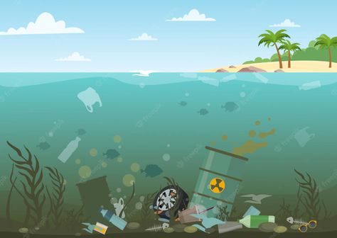 Water Pollution Illustration, Water Pollution Pictures, Water Pollution Art, Pollution Pictures, Underwater Background, Marine Pollution, Clean Ocean, Ocean Pollution, Contaminated Water