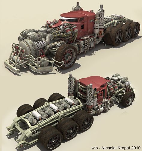 http://chiaroscuro.deviantart.com/art/Truck-WIP-7-189840250 Kereta Sport, Dieselpunk Vehicles, Car Max, Concept Car Design, Futuristic Cars, Semi Truck, Vehicle Design, Chiaroscuro, Armored Vehicles