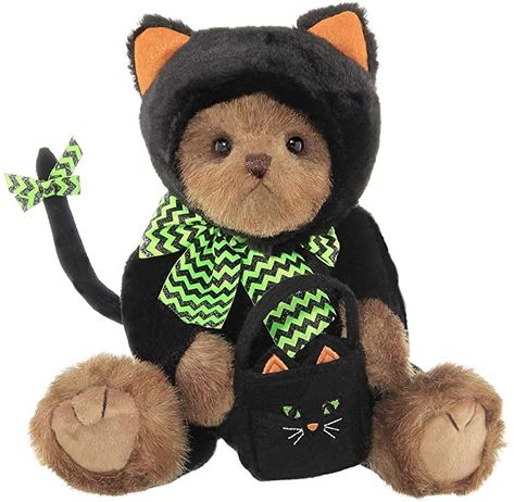 Amazon.com: Bearington Midnight Magic, Plush Stuffed Animal Halloween Teddy Bear in Black Cat Outfit, 12 inches: Toys & Games Halloween Stuffed Animals, Black Cat Outfit, Black Cat Stuffed Animal, Halloween Teddy Bear, Black Cat Halloween Costume, Halloween Beanie, Realistic Stuffed Animals, Halloween Plush, Cat Halloween Costume