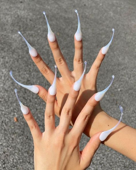 Wierd Acrylic Nails, Wierd Nail Designs, Unusual Nails, Weird Nails, Goth Core Nails, Claws Nails Aesthetic, Weird Girl Nails, Seashell Nails, Crazy Nail Designs