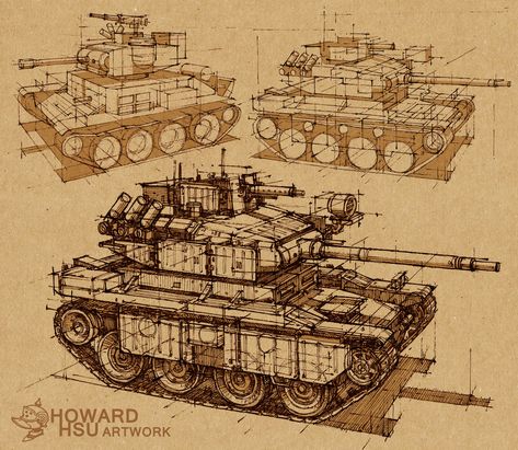 ArtStation - tank study, Howard Hsu Perspective Study, Tank Drawing, Perspective Sketch, Perspective Drawing Lessons, Drawing Cartoon Faces, Military Drawings, Industrial Design Sketch, Perspective Art, Architecture Drawing Art