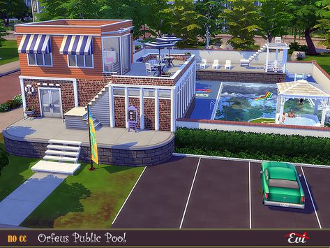 evi's Orfeus Public Pool Sims 4 Community Lots, Public Pool, Muebles Sims 4 Cc, Sims 4 House Building, Sims 4 House Design, Casas The Sims 4, Sims Building, Sims House Plans, Sims House Design