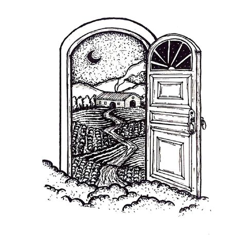 Discovering what is behind the door Vineyard Illustration, Madhubani Art, Sketch A Day, Book Tattoo, Open Door, Ink Sketch, Black And White Drawing, Pen Art, Cool Art Drawings