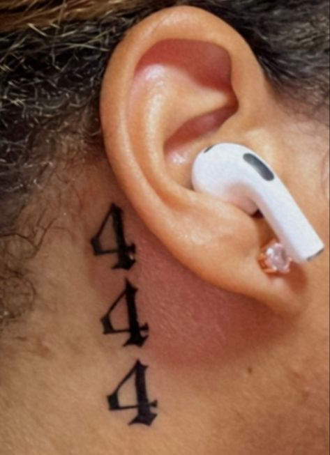 444 Tattoo Behind The Ear Henna Tattoo Designs Behind Ear, 444 Tattoo Ideas Behind Ear, Behind Ear Tattoo Men Ideas, 333 Tattoo Behind Ear, 444 Tattoo Neck, 444 Neck Tattoo, 444 Tattoo Behind Ear, Behind Ear Tattoo Men, Tattoo Behind The Ear