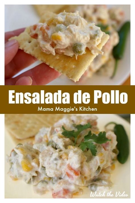 Chicken Ensalada, Chicken Salad Video, Creamy Mexican Chicken, Mexican Chicken Salad, Mexican Chicken Salads, Authentic Mexican Recipes, Gluten Free Puff Pastry, Mexican Appetizers, Mexican Chicken Recipes