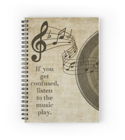 Spiral notebooks with high-quality edge-to-edge print on front. 120 pages in your choice of ruled or graph lines. Music in a great design for any fan! Cover Page For Music Project, Music Note Book Cover Design, Music Notebook Design, Lyrics Book Design, Music Front Page Design, Music Book Cover Design Ideas, Music File Cover Decoration Ideas, Music Project File Cover Ideas, Lyric Book Design Ideas