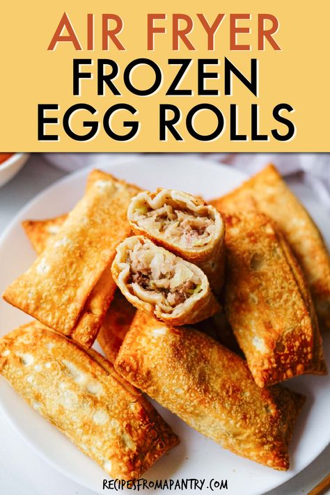 Air Fryer Frozen Egg Rolls are the perfect accompaniment for your favorite Asian meal. Cook frozen egg rolls in air fryer in just 10 minutes and they turn out perfectly crispy outside, and tender and juicy inside. Plus they're more affordable and faster than takeout. You will love how easy it is to make frozen spring rolls or frozen egg rolls in air fryer with no thawing required! Click through to get this awesome air fryer frozen egg rolls recipe!! #airfryer #frozeneggrolls #frozenspringrolls Airfryer Frozen Egg Rolls, Eggs Rolls In Air Fryer, Egg Rolls In The Air Fryer, Frozen Spring Rolls In Air Fryer, Egg Roll In Air Fryer, Air Fry Spring Rolls, Eggrolls In Air Fryer, Frozen Egg Rolls In Air Fryer, Airfryer Egg Rolls