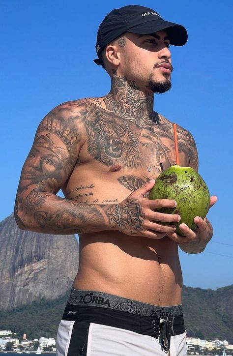 Brazilian Men, Attractive Guys, Chest Tattoo, Neck Tattoo, Arm Tattoo, Tattoos For Guys, Books Wattpad, Wattpad, Tattoos