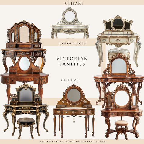 Victorian Furniture Antique, Furniture Clipart, Victorian Style Decor, Victorian Vanity, Dressing Screen, Victorian Home Decor, Vintage Clipart, Furniture Bathroom, English Furniture