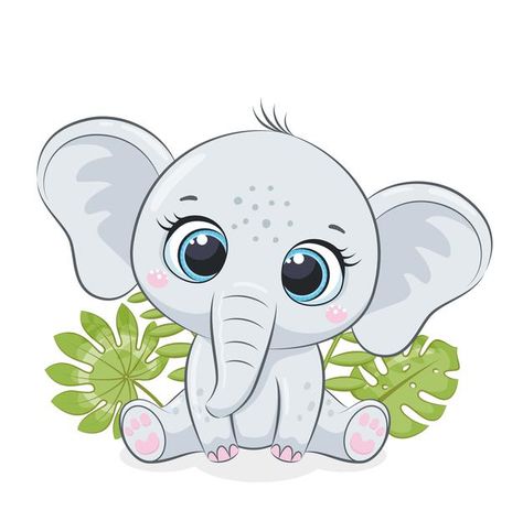 Cartoon Baby Animals, Cute Elephant Cartoon, Baby Animal Drawings, Cartoon Drawings Of Animals, Elephant Drawing, Elephant Canvas, Cartoon Elephant, Cute Cartoon Drawings