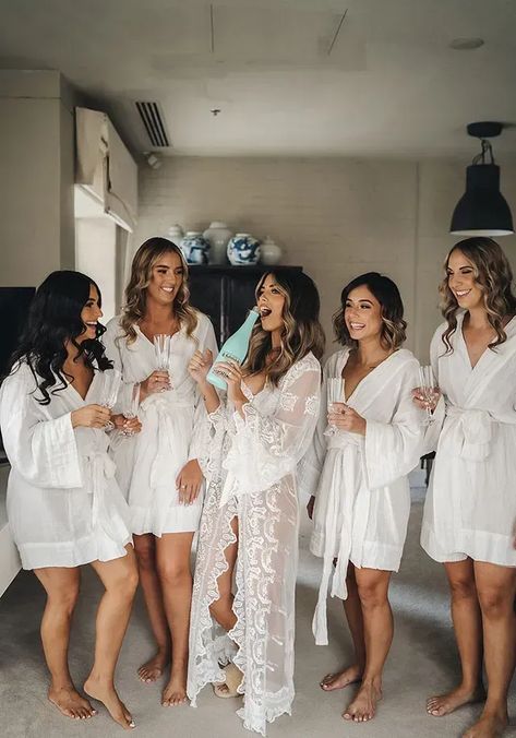 Bridal Robes Getting Ready, Wedding Day Robes, Bridesmaid Get Ready Outfit, Bridal Robe Lace, Bridal Party Getting Ready, Bridal Pajamas, Lace Bridal Robe, Dreamy Wedding Dress, Bridal Party Outfit